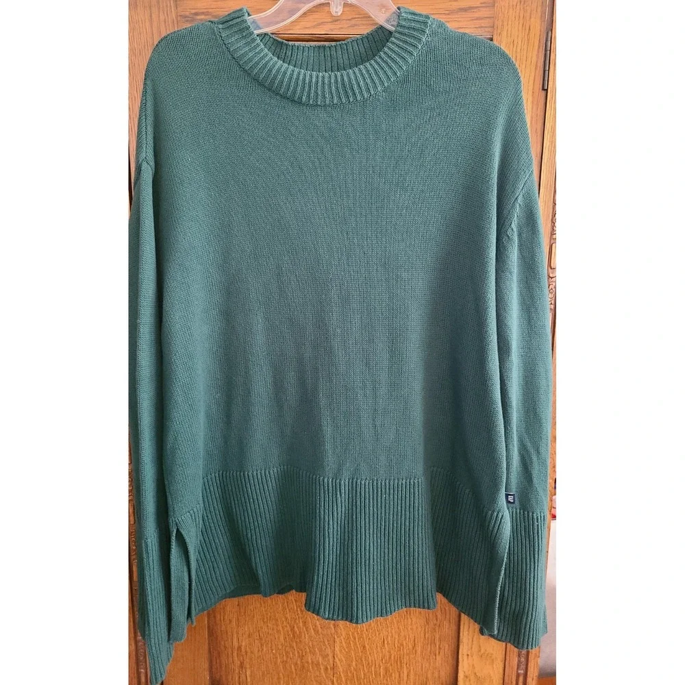 GAP Womens Forest Green Ribbed Crew Neck Side Slit Pullover Sweater Large